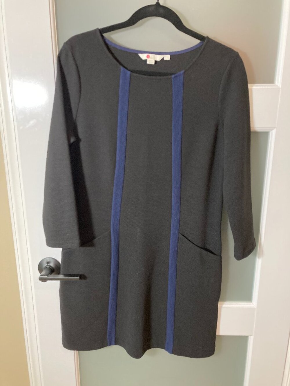 Boden Black Anita Ottoman Tunic Dress Blue Contrast Stripe Ribbed Pockets - 8R